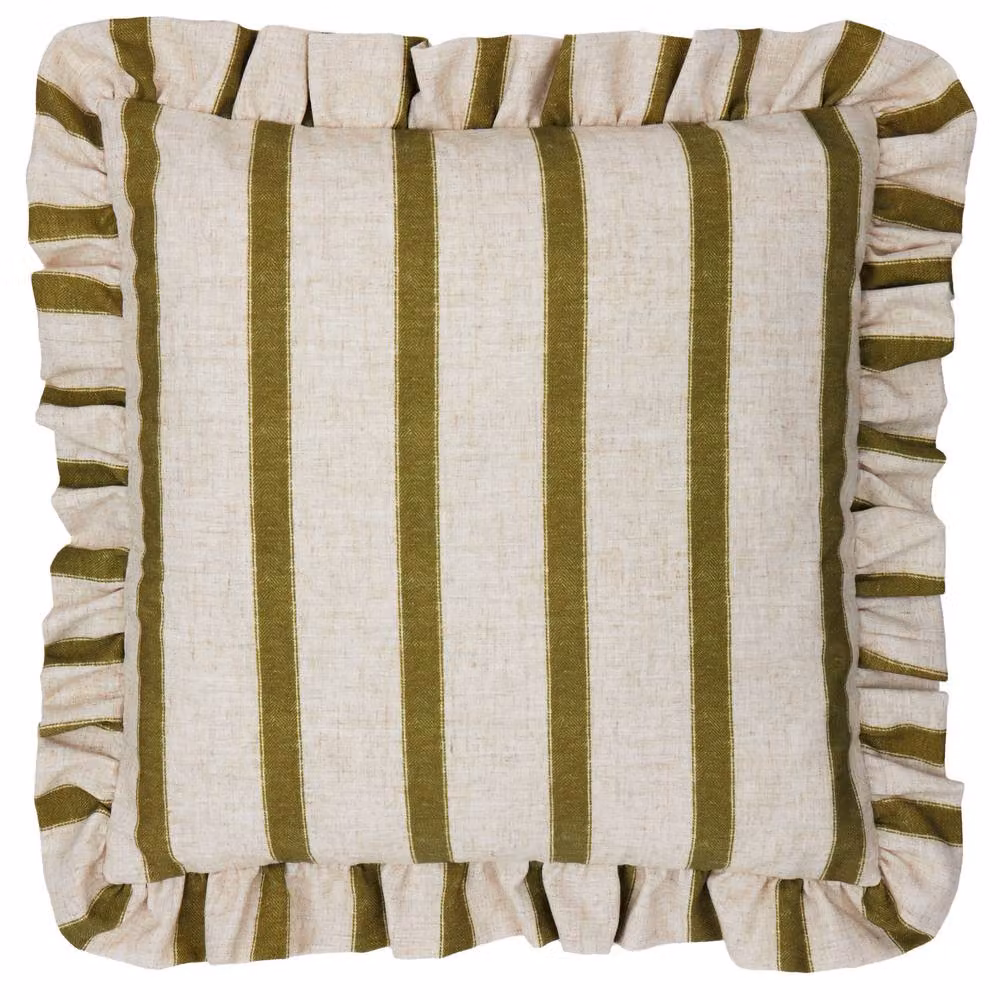 Wylder Connie Square Striped Ruffle Linen Cushion in Green, W/D/H: 45 x 45 x 45 cm – 2