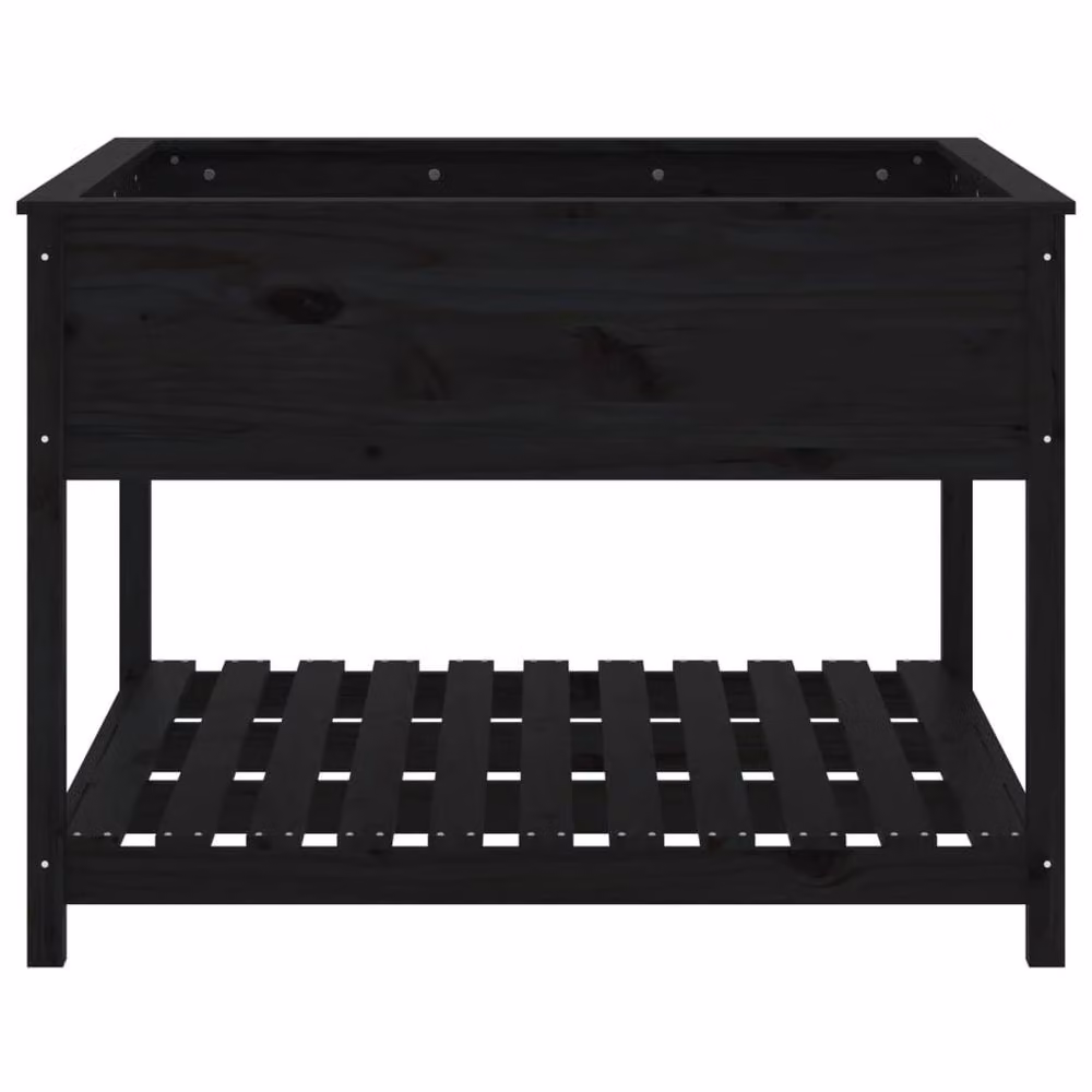 Berkfield Rustic Raised Wooden Planter with Shelf, Black Pine Wood, W/D/H: 111.5 x 111.5 x 81 cm – 4
