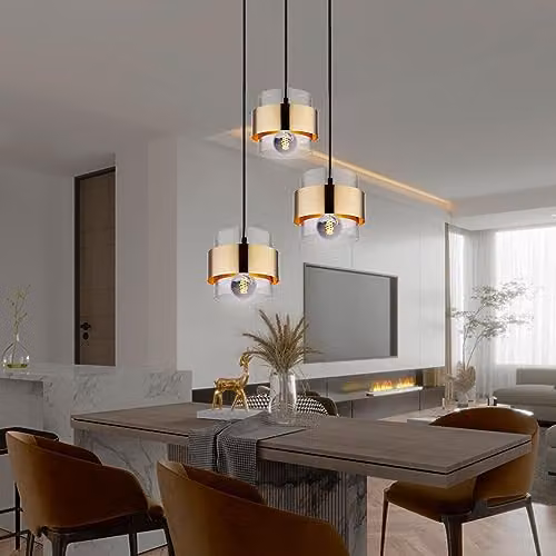 Globo Lighting Milley Pendant Light with Transparent Glass and Gold/Brass Rings, Diameter: 45 cm – 2