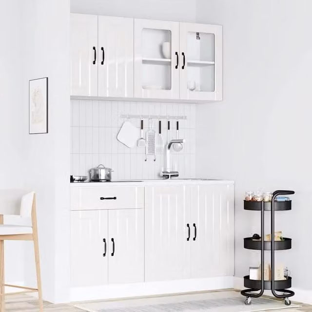 Berkfield Home Kalmar 4 Piece High Gloss White Kitchen Cabinet Set with Glass Doors