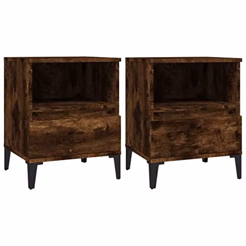 vidaXL Set of 2 Smoked Oak Bedside Cabinets, Brown, W: 40 cm, D: 35 cm, H: 50 cm – 1