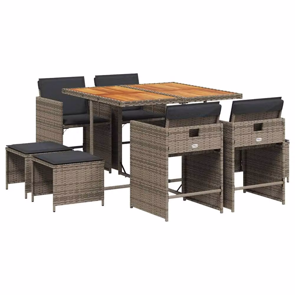 Berkfield Home 9 Piece Grey Poly Rattan Garden Dining Set with Cushions – 2