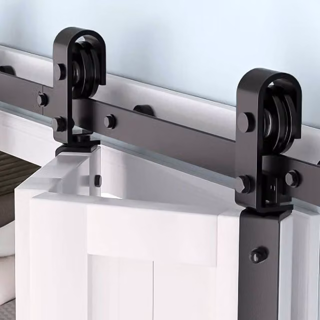 Havendro 24 inch Sliding Barn Door Hardware Track Roller Set in Black Powder Finish