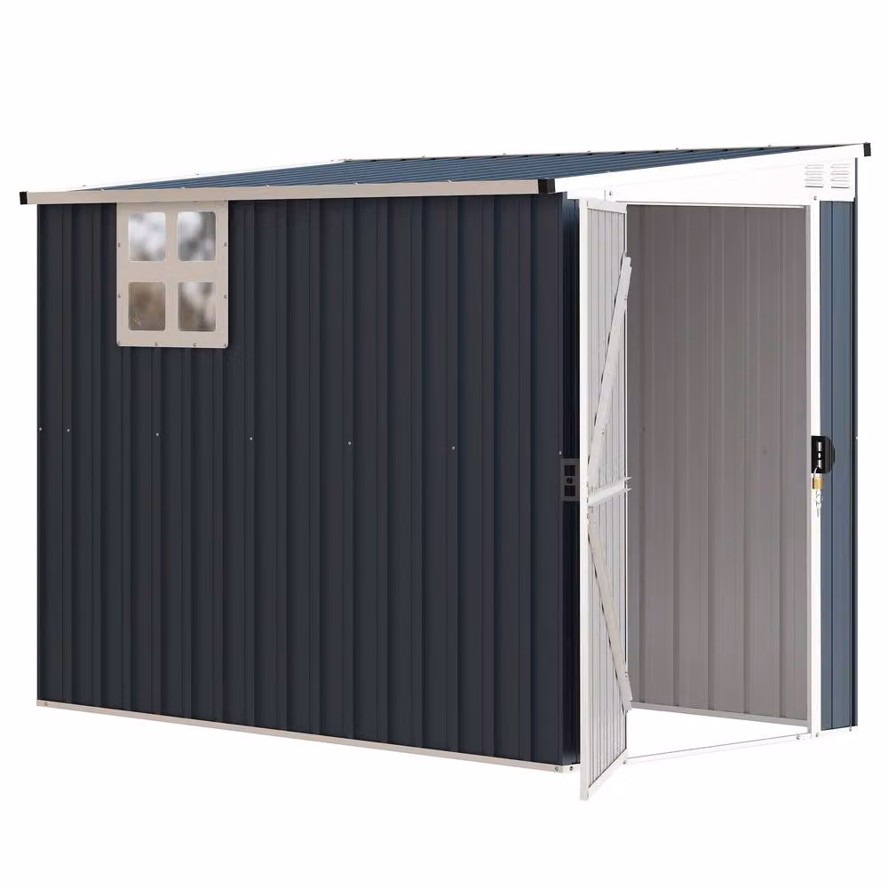 Rolipo Metal Pent Garden Shed with Window and Lockable Door, Dark Grey, W/D/H: 231.1 x 121.9 x 231.1 cm – 2
