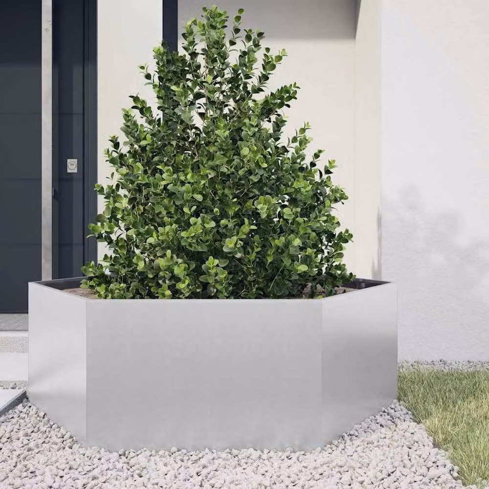 Berkfield Home Hexagon Garden Planter in Silver Galvanised Steel, W/D/H: 138 x 120 x 45 cm – 2