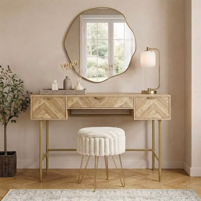 OHS Chevron Wood Dressing Table with 3 Drawers in Light Oak