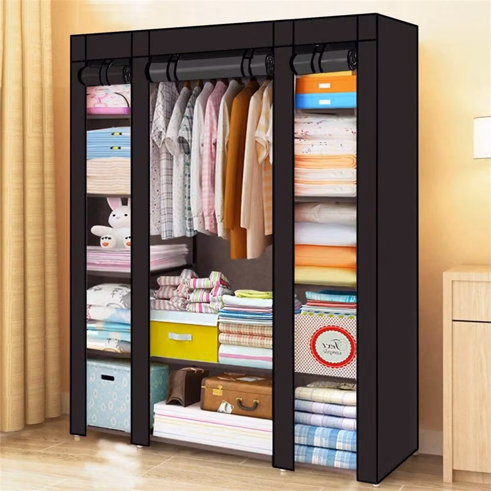 VOGREX Black Fabric Wardrobe with Hanging Rod and Roll Shutter – 3