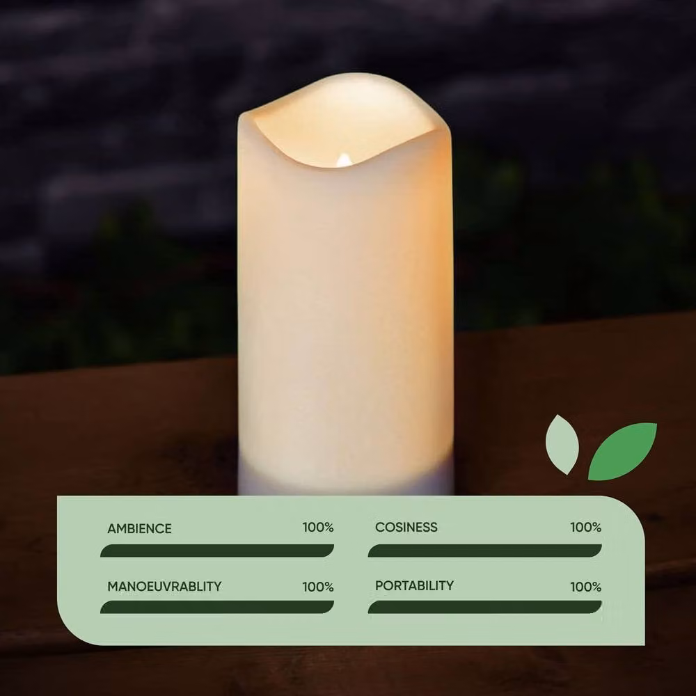 Gardenwize 3 Piece Solar Powered LED Pillar Candle Set in White with Flicker Effect, H 15 cm, H 12.5 cm, H 10 cm – 3