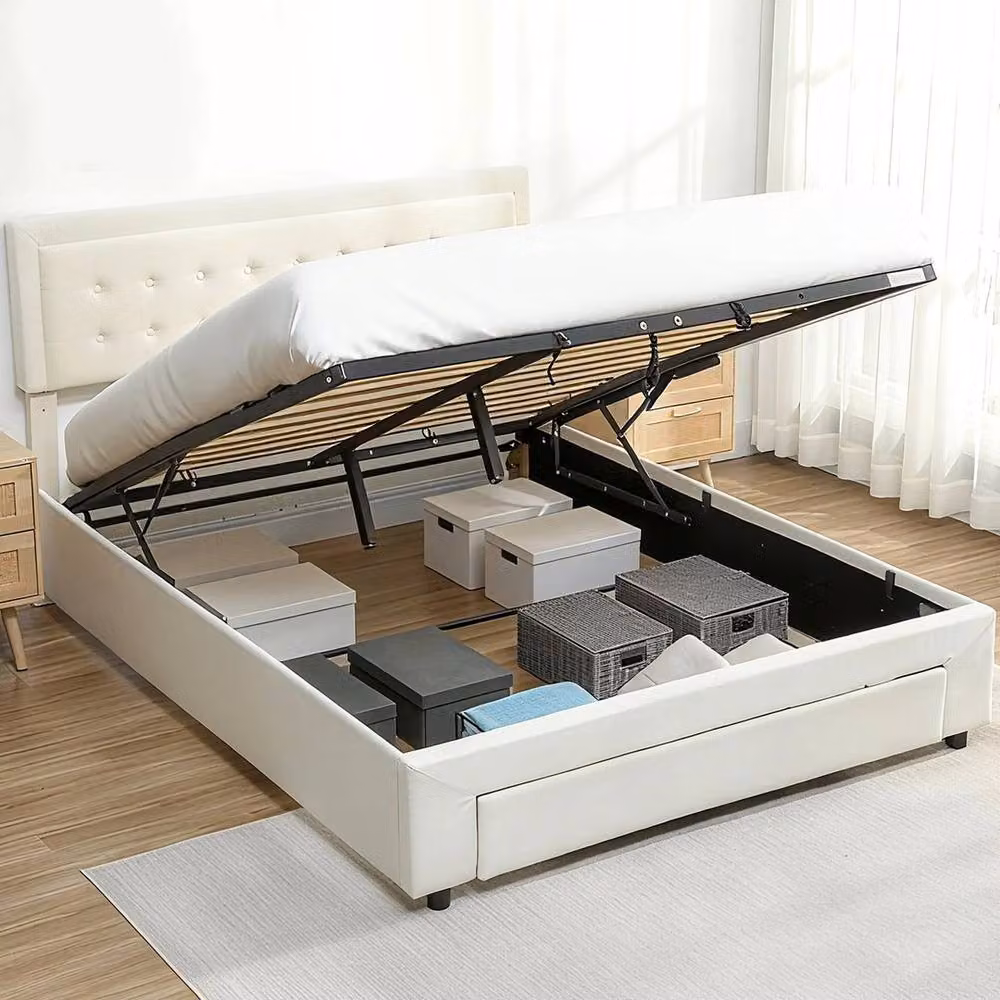 FORGEVIO King Size Bed Frame with Storage Drawers and Adjustable Headboard in White Velvet Fabric, W/D/H: 150 x 200 x 104 cm (Height: 157.5 cm) – 2