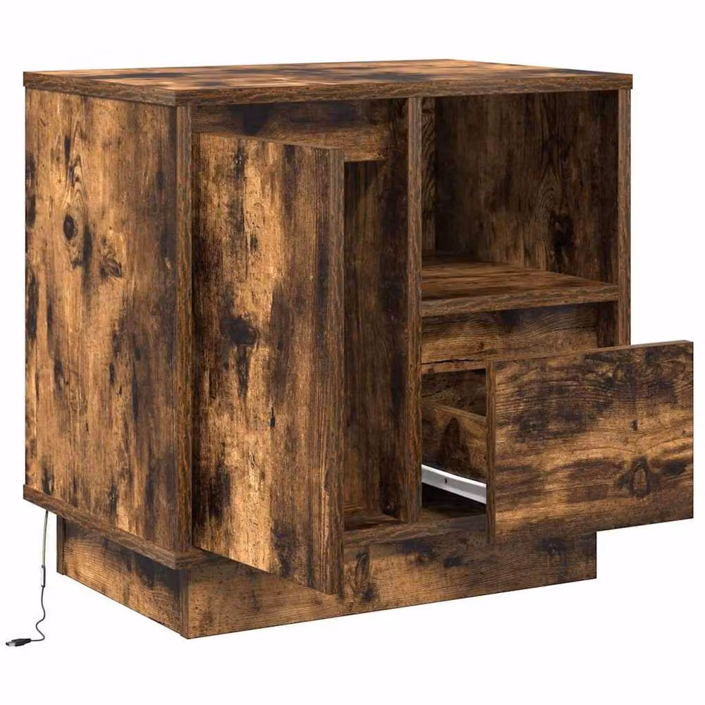 Berkfield Home Modern Bedside Cabinets with Integrated LED Lights, Smoked Oak, Brown, Set of 2, W: 50 cm, D: 34 cm, H: 50 cm – 5