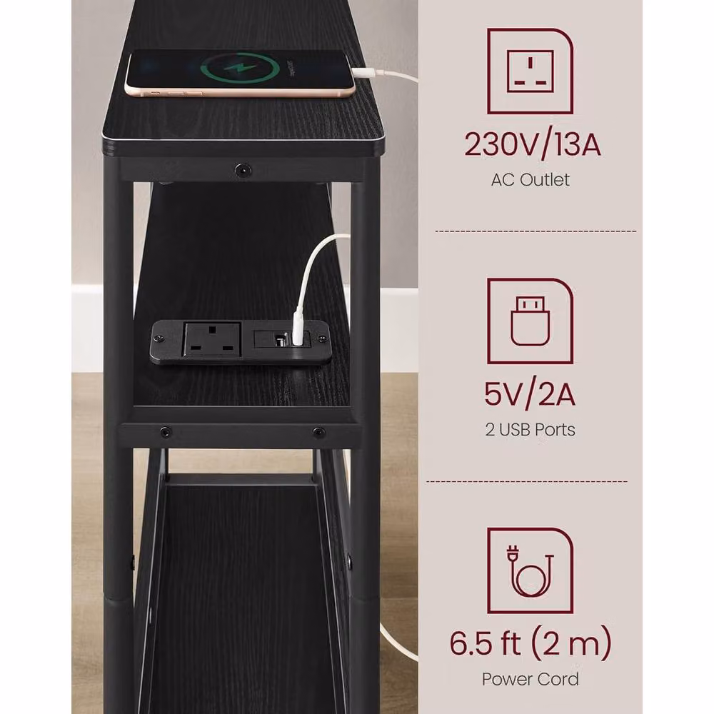 The Bazaarist Narrow Charging Bedside Table with Magazine Rack in Jet Black, W/D/H: 58.0 x 45.0 cm – 5