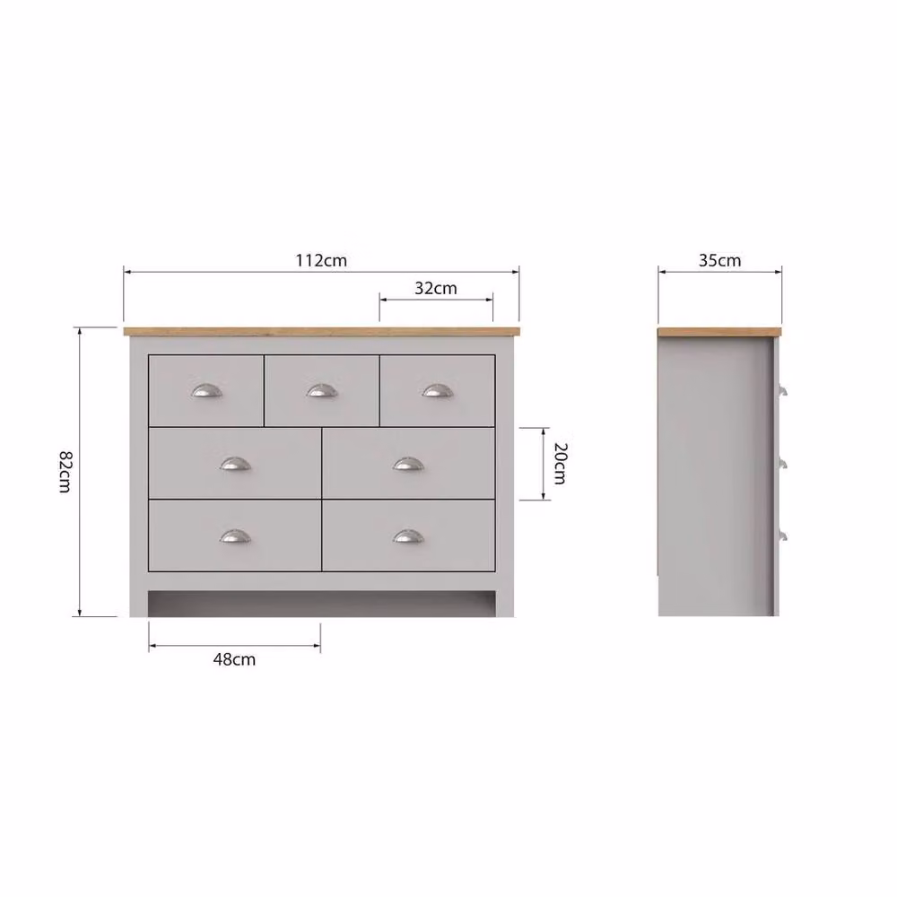 PAWNORA Grey 7 Drawer Chest of Drawers in Oak Finish – 2