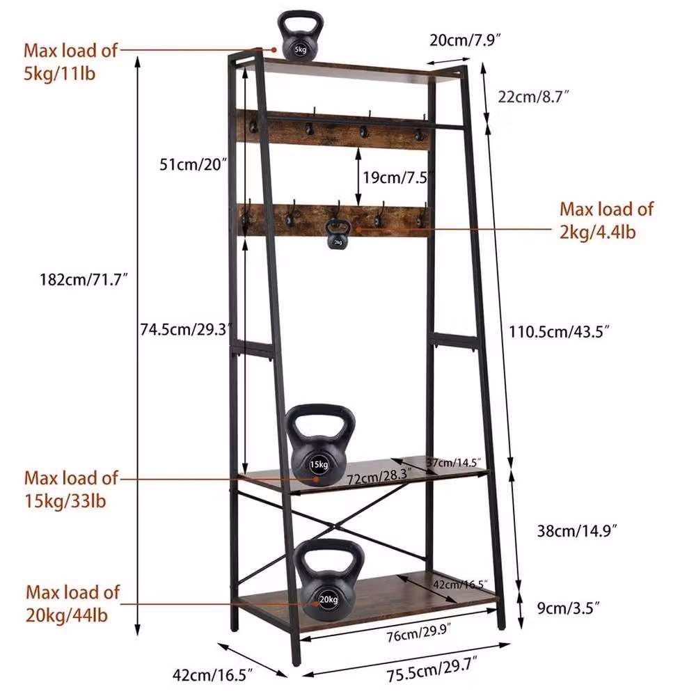 KORVIXA Industrial Matt Black Metal and MDF Clothes Rail Stand H 182.0 cm x W 76.0 cm – 2