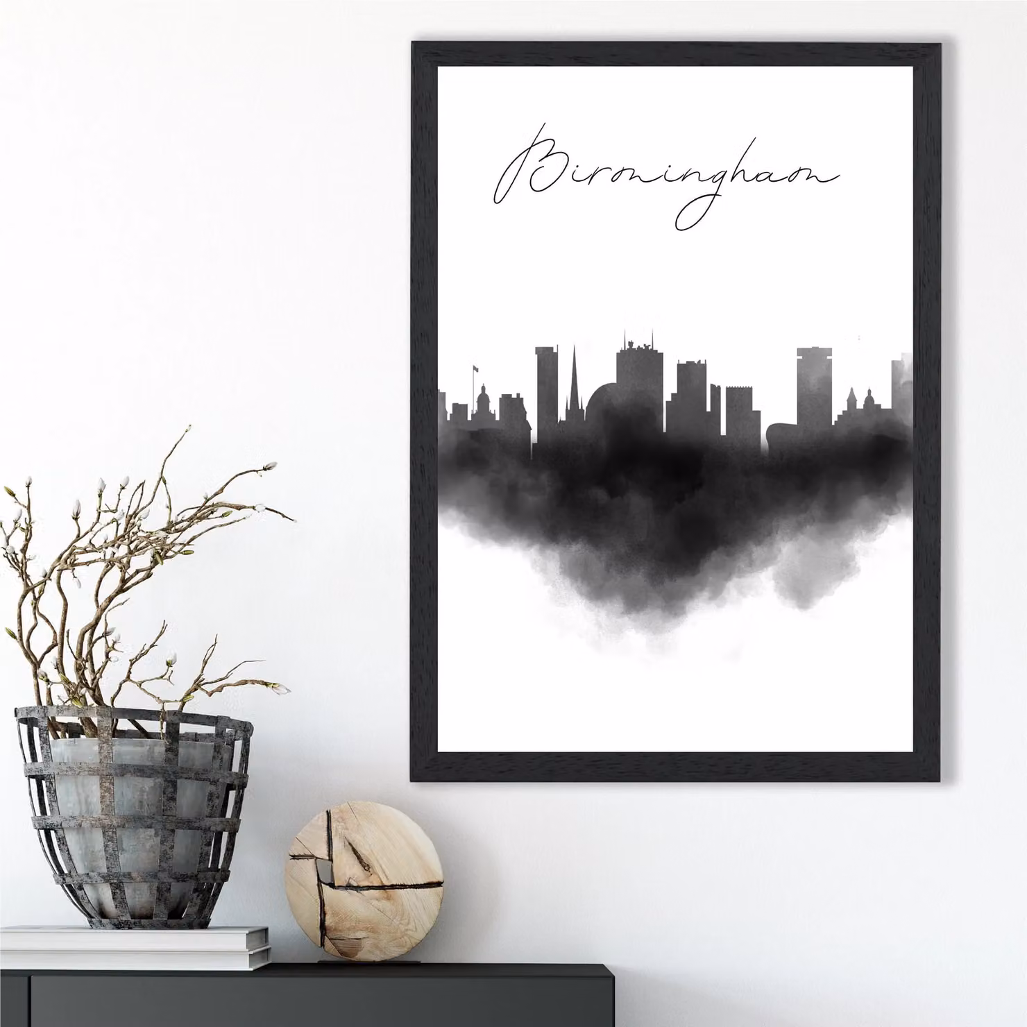 ARTZE Birmingham Watercolour Skyline City Framed Print in Black – 2