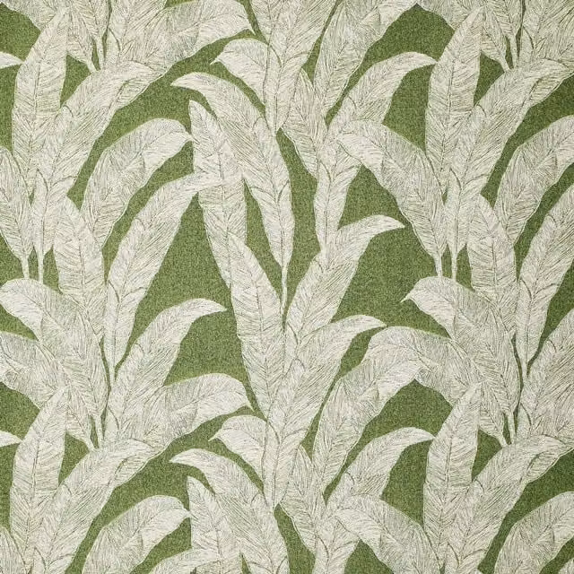 Linda Barker Evergreen Leaf Floral Woven Cotton Fabric in Green