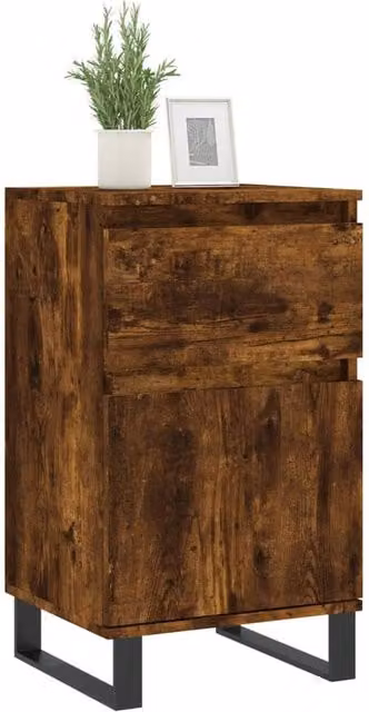 Berkfield Home Industrial Sideboard in Smoked Oak and Brown, W/D/H: 40 x 35 x 70 cm