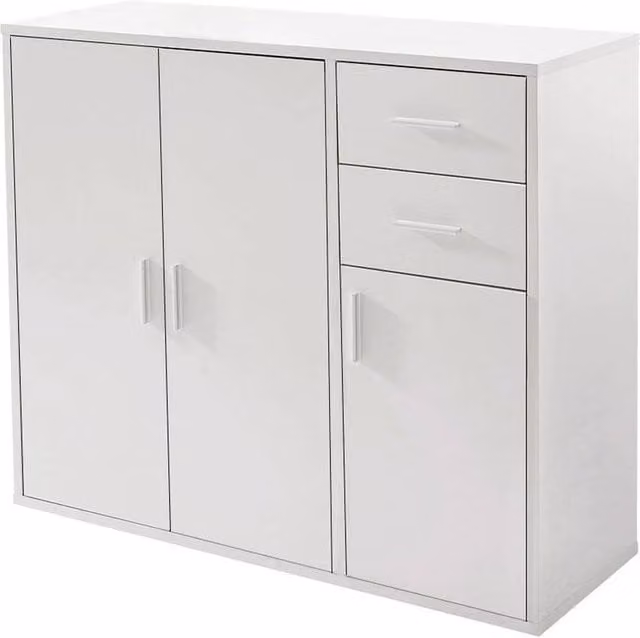 VOGREX Modern White Wooden 3-Door 2-Drawer Storage Sideboard TV Stand