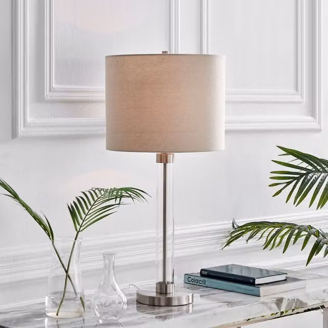 FurnitureboxUK ESME Table Lamp with Grey Fabric Shade and Bulb Included