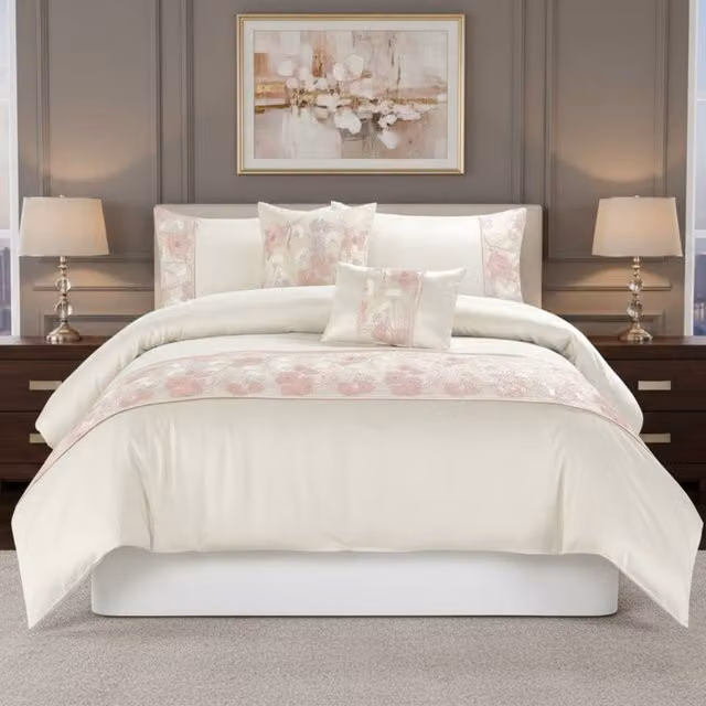 Snug City Pink Embroidered Floral Duvet Cover and Pillowcase Set, Single