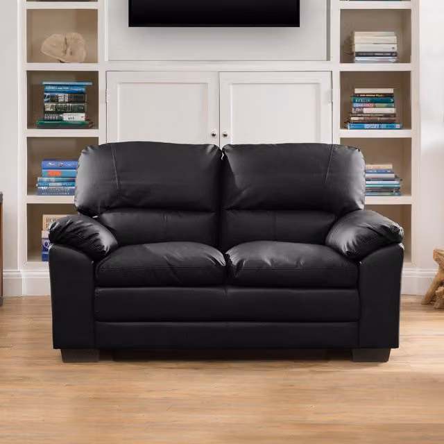 Artemis Home Genoa 2 Seat Sofa in Black Synthetic Leather with Solid Wood Frame