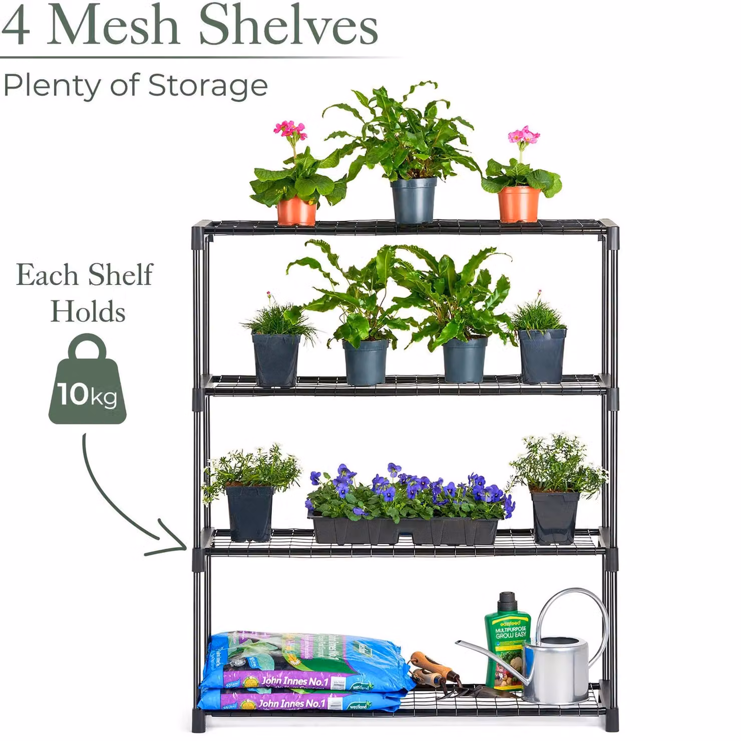 Christow 4 Tier Garden Shelving Plant Stand Rack in Black, W/D/H: 107.5 x 90 x 30 cm – 3