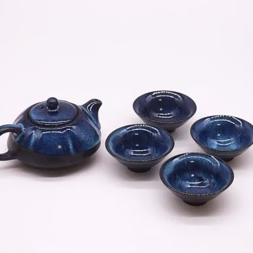 KDMD Herbal Blues Ceramic Teapot and Four Cup Set in Blue – 3