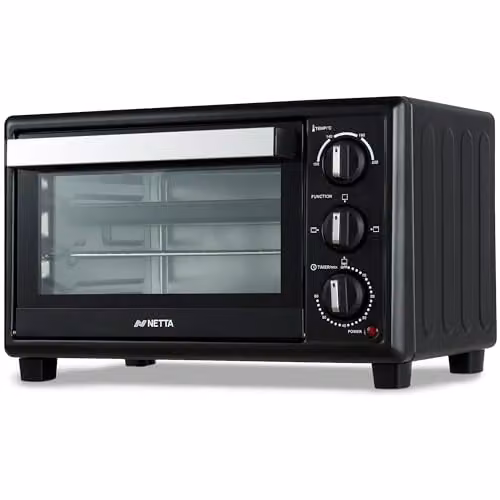 NETTA 20L Mini Oven and Electric Grill in Black with 1380W Power and Timer – 1