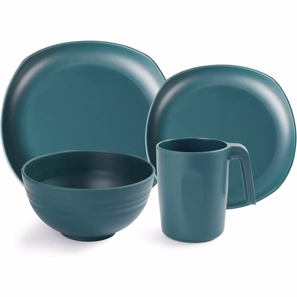 Greentainer Unbreakable Lightweight Plastic Dinnerware Set for 4 in Dark Green – 4