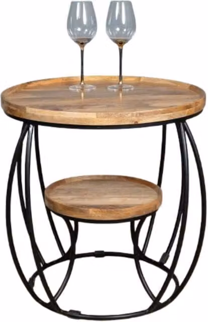 Elm Home And Garden Round Side Table in Brown Solid Mango Wood with Light Oak Finish