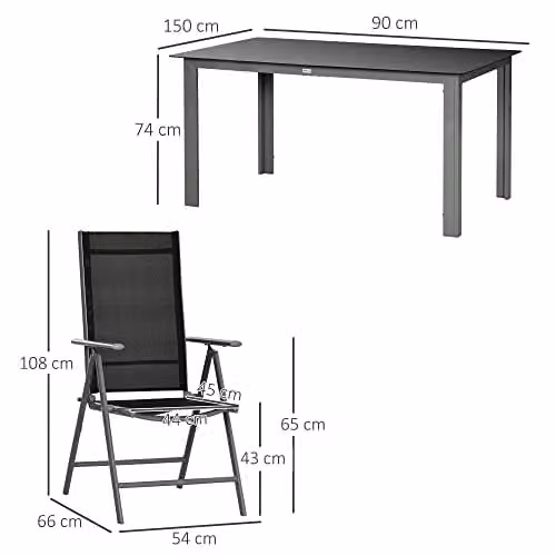 Outsunny 7 Piece Garden Dining Set with Table and 6 Chairs in Black – 5