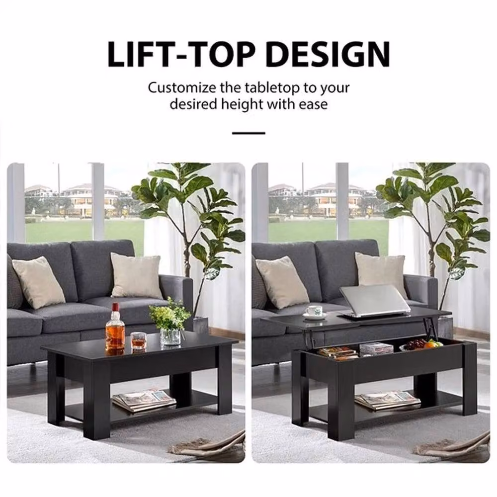 KORVIXA Black Wooden Lift Up Coffee Table – 3