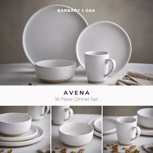 Barbary & Oak Avena 16 Piece Stoneware Dinner Set in White with Natural Matte Glaze Finish – 2