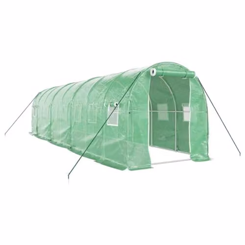 vidaXL Greenhouse with Steel Frame in Green, 16 m², W: 8 m, D: 2 m, H: 2 m