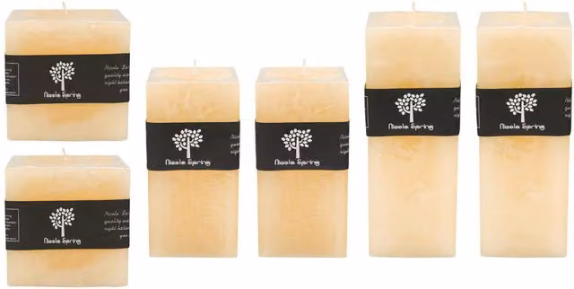 Nicola Spring Square Pillar Candles in Beige and White, Pack of 6