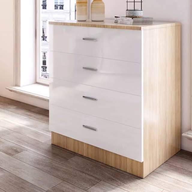 FORGEVIO White Oak 4 Drawer Bedroom Chest of Drawers, W/D/H: 60 x 38 x 67 cm