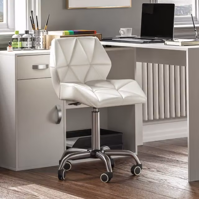 Vida Designs Geo White PU Faux Leather Swivel Office and Gaming Chair – 3