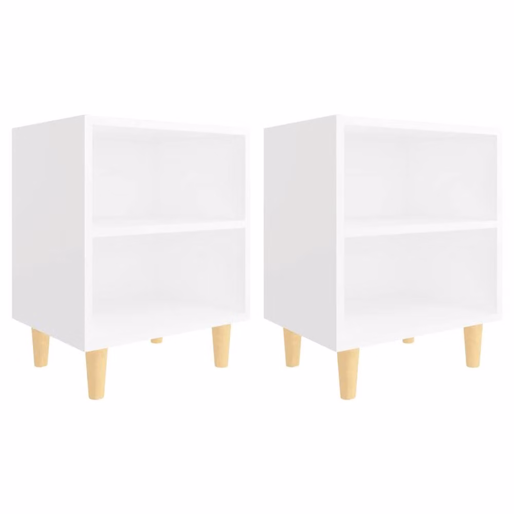 Berkfield Home Bed Cabinets with Solid Wood Legs, 2 Pieces, White, W/D/H: 40 x 30 x 50 cm – 2