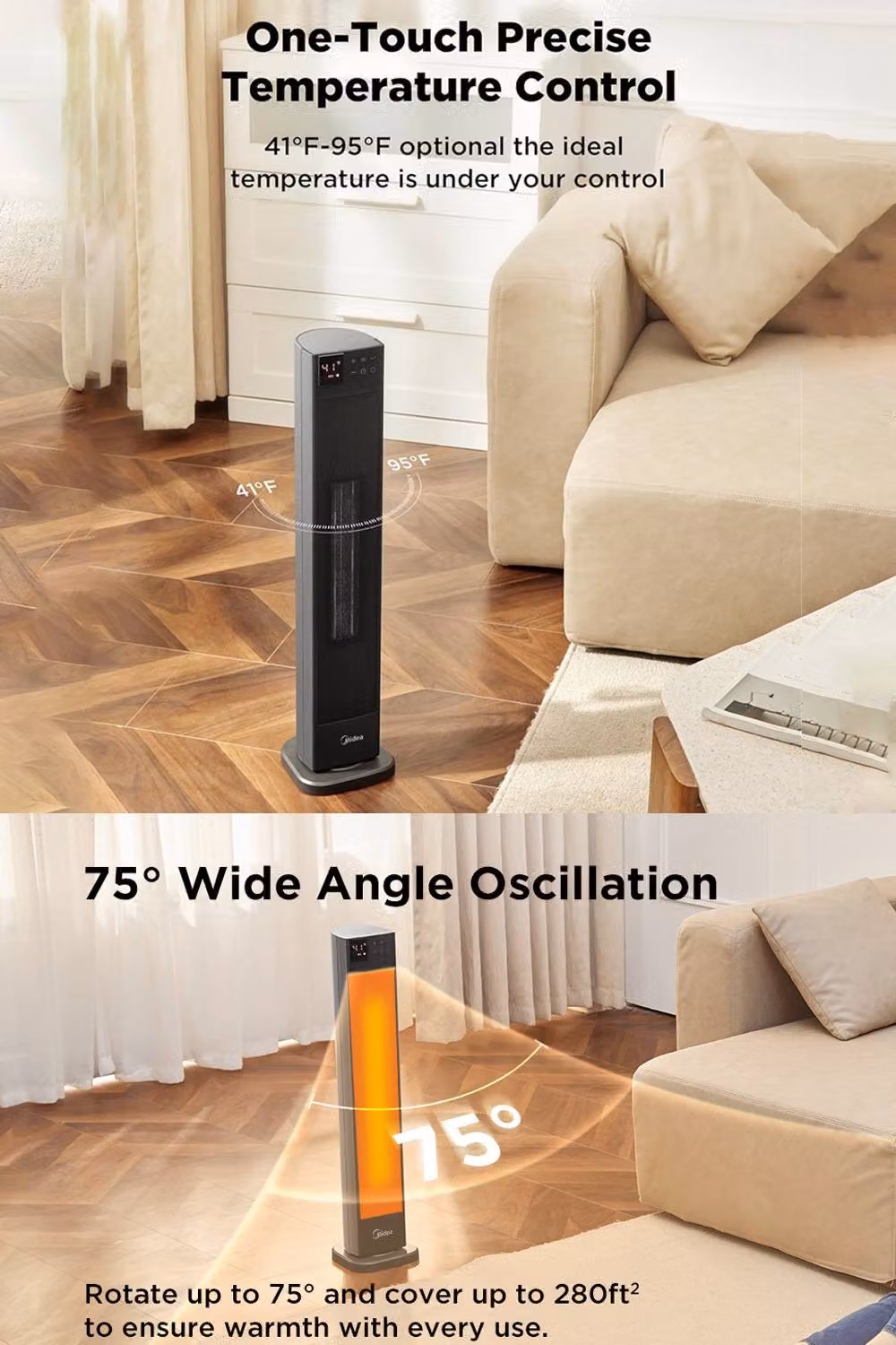Living and Home 2000W Electric Portable Ceramic Tower Heater with Remote Control, 24H Timer and Thermostat, Black – 2