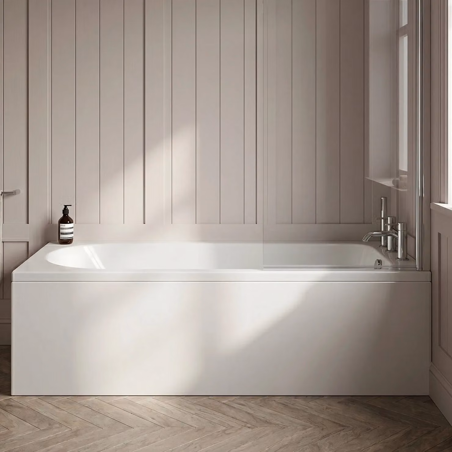 Balterley Round White Bath Set with Chrome Screen and Chrome Waste, W/D/H: 170 x 70 x 3 cm – 2