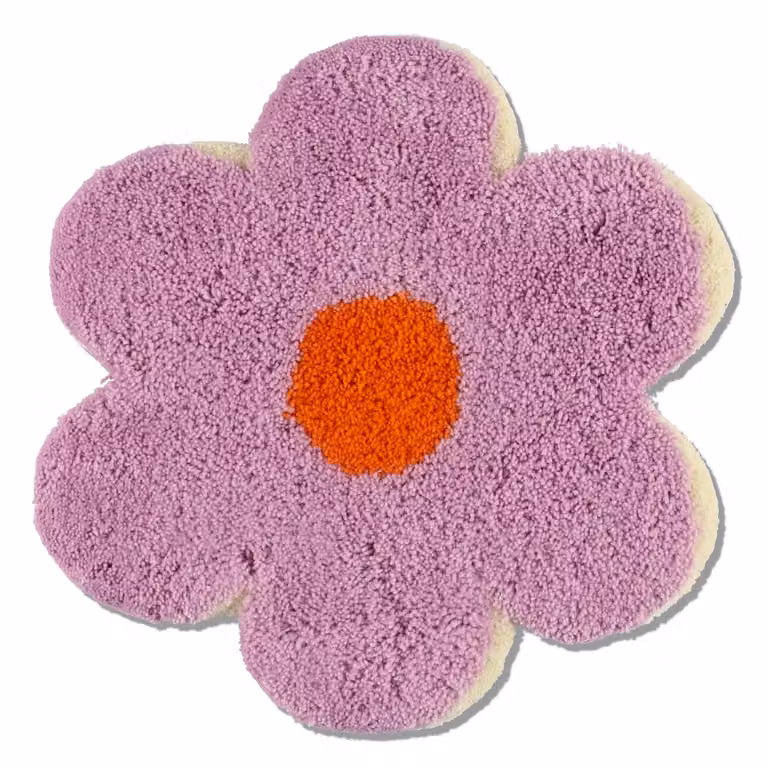 MIYOSHI RUG Flower Chair Rug in Purple, Yellow and Beige Hand-Tufted Floral Design