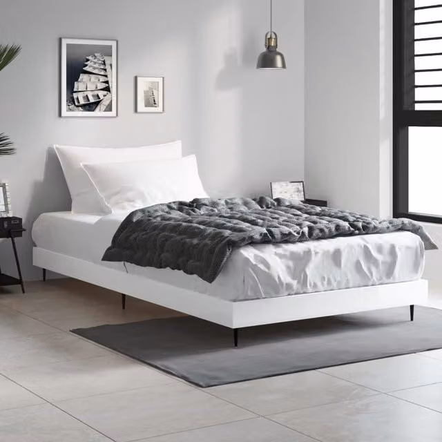 Berkfield Home High Gloss White Bed Frame in Engineered Wood, W: 90 cm, L: 200 cm