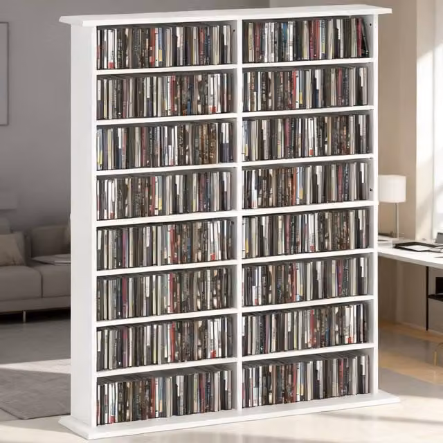 ERGOVEXA 16-Compartment Media Shelf in White with Adjustable Shelves and Back Panel