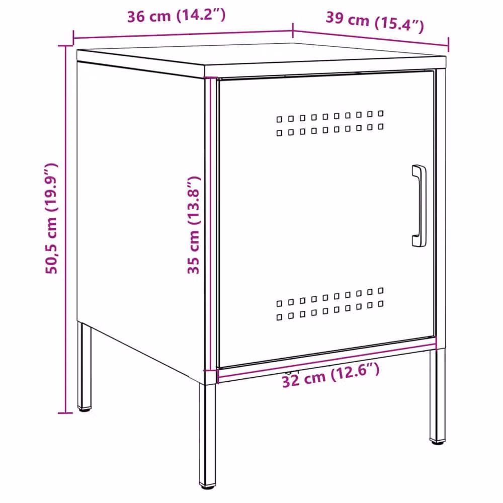 Berkfield Home Set of 2 Durable Metal Bedside Cabinets in Black, W/D/H: 36 x 39 x 50.5 cm – 5