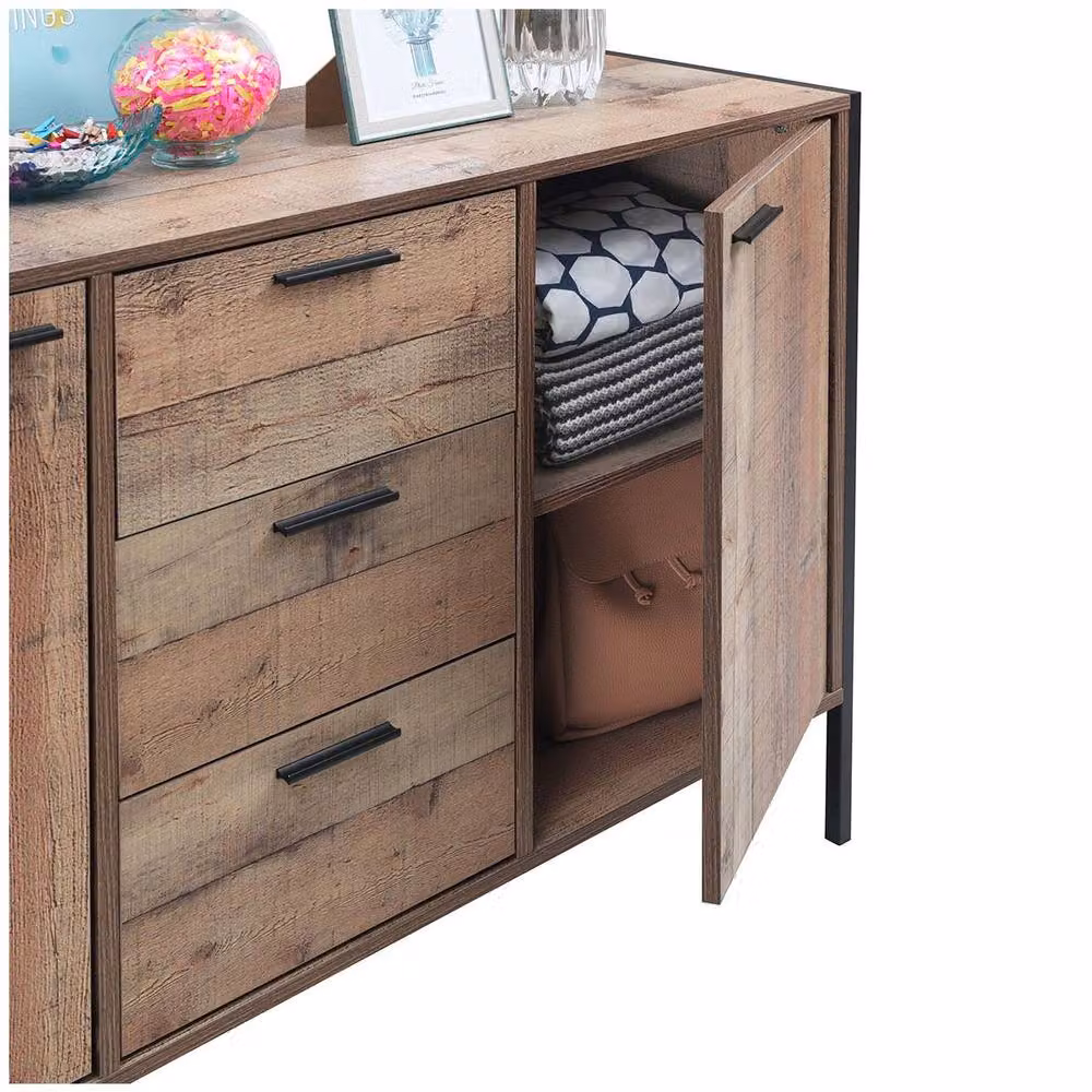 Timber Art Design Stretton Two Door Sideboard with Three Drawers in Brown Rustic Industrial Style – 3