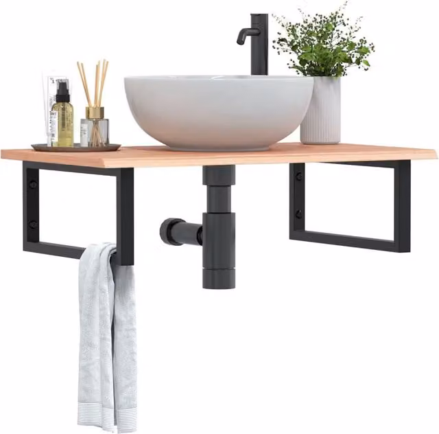 Berkfield Home Wall Mounted Basin Shelf in Brown Oak and Steel