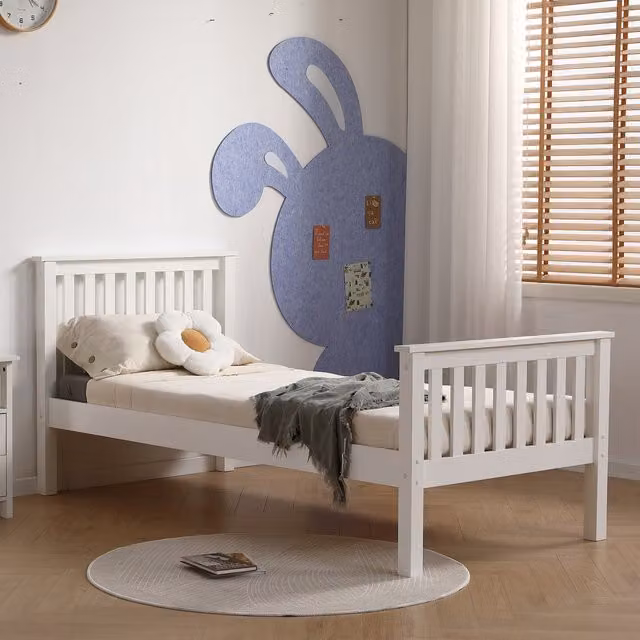 RELAXByAMANI Devon Shaker Slatted Headboard and Footboard Solid Pine Bed Frame in Satin White, Single (90 x 190 cm)