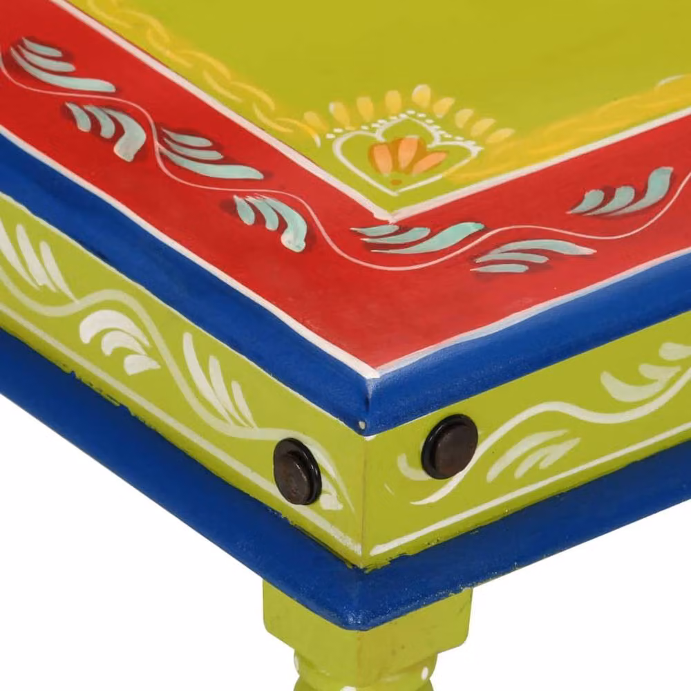 Berkfield Home Green Hand Painted Floral Mango Wood Coffee Table – 3