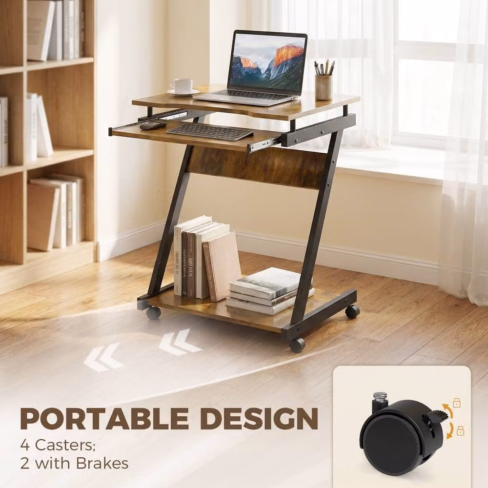 STILVORA Computer Desk with Keyboard Tray and Shelf in Rustic Brown – 5