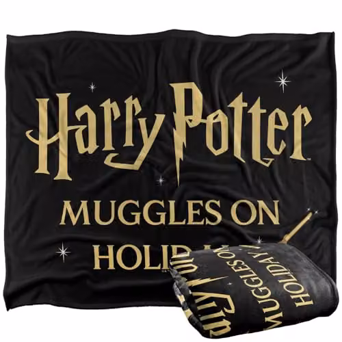 Warner Bros. Harry Potter Muggles On Holiday Wand Super Soft Fleece Throw Blanket, Multicolour, W/D/H: 152.4 x 127.0 x 1.0 cm