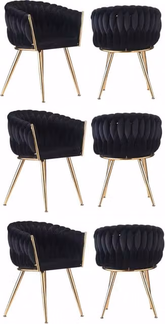 Life Interiors Set of 6 Roma Knot Velvet Dining Chairs with Armrests in Black and Gold